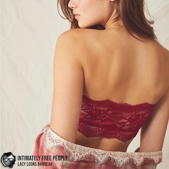 INTIMATELY FREE PEOPLE LACEY LOOKS BANDEAU IN BURGUNDY SIZE SMALL STRAPLESS BRA - Picture 2 of 9